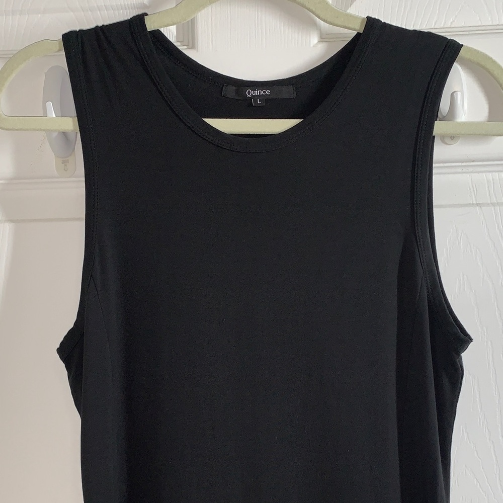 Quince Tencel Jersey Black Sleeveless Maxi Dress with side slit - Picture 4 of 9